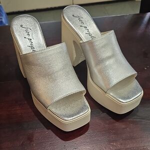 Free People Silver Platform Mules